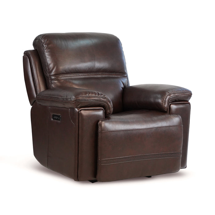 GFD Home - Timo Top Grain Leather Power Recliner | Glider Recliner Chair | Adjustable Headrest | Cross Stitching - GreatFurnitureDeal