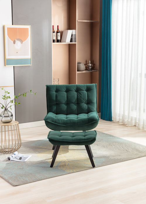 GFD Home - Modern Soft Velvet Fabric Material Large Width Accent Chair Leisure Chair Armchair TV Chair Bedroom Chair With Ottoman Black Legs For Indoor Home And Living Room,Dark Green - GreatFurnitureDeal