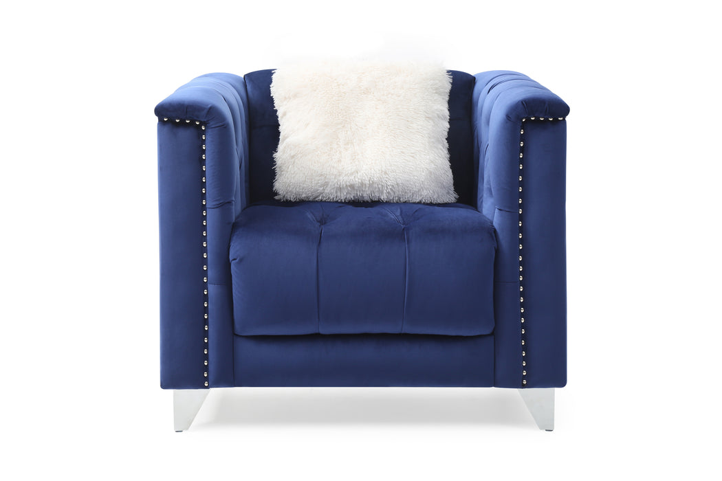 GFD Home - Russell Tufted Upholstery 3 Pc Living Room Set Finished in Velvet Fabric in Blue - GreatFurnitureDeal