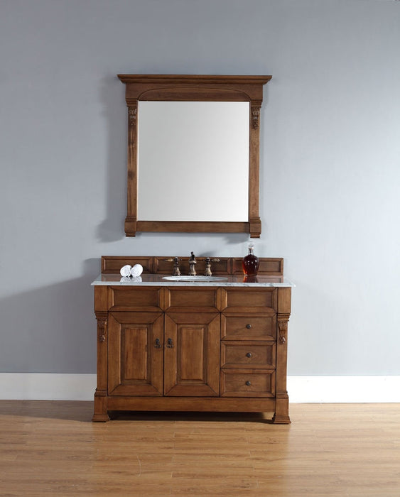 James Martin Furniture - Brookfield 48" Country Oak Single Vanity w- Drawers with 3 CM Carrara Marble Top - 147-114-5276-3CAR - GreatFurnitureDeal