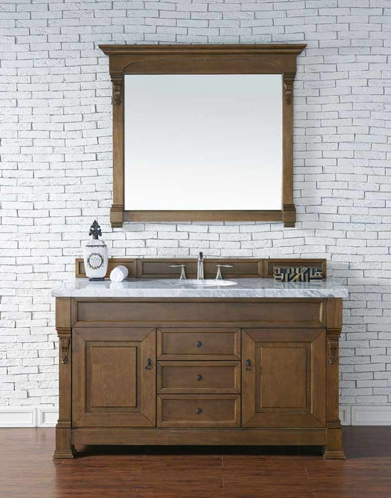 James Martin Furniture - Brookfield 60" Country Oak Single Vanity with 3 CM Carrara Marble Top - 147-114-5371-3CAR - GreatFurnitureDeal