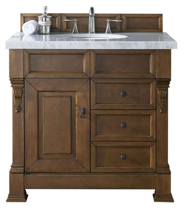 James Martin Furniture - Brookfield 36" Country Oak Single Vanity w/ Drawers with 3 CM Arctic Fall Solid Surface Top - 147-114-5576-3AF