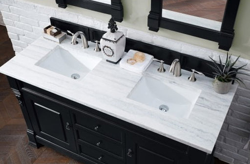 James Martin Furniture - Brookfield 60" Antique Black Double Vanity with 3 CM Arctic Fall Solid Surface Top - 147-114-5631-3AF - GreatFurnitureDeal