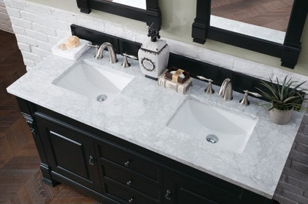 James Martin Furniture - Brookfield 60" Antique Black Double Vanity with 3 CM Carrara Marble Top - 147-114-5631-3CAR
