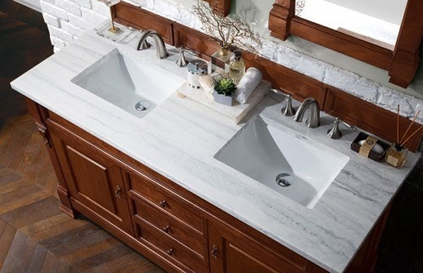 James Martin Furniture - Brookfield 60" Warm Cherry Double Vanity with 3 CM Arctic Fall Solid Surface Top - 147-114-5681-3AF