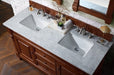 James Martin Furniture - Brookfield 60" Warm Cherry Double Vanity with 3 CM Carrara Marble Top - 147-114-5681-3CAR