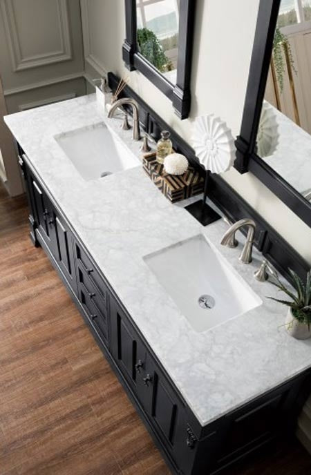 James Martin Furniture - Brookfield 72" Antique Black Double Vanity with 3 CM Carrara Marble Top - 147-114-5731-3CAR