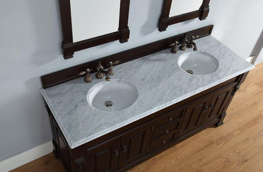 James Martin Furniture - Brookfield 72" Burnished Mahogany Double Vanity with 3 CM Carrara Marble Top - 147-114-5761-3CAR - GreatFurnitureDeal