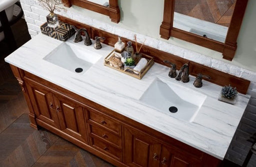 James Martin Furniture - Brookfield 72" Warm Cherry Double Vanity with 3 CM Arctic Fall Solid Surface Top - 147-114-5781-3AF
