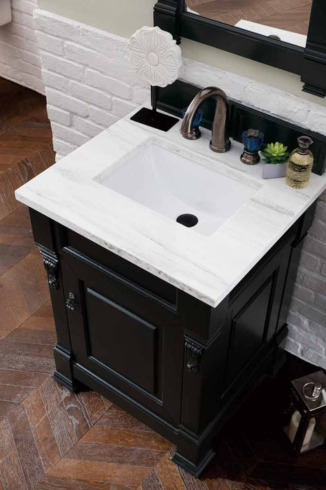 James Martin Furniture - Brookfield 26" Antique Black Single Vanity with 3 CM Arctic Fall Solid Surface Top - 147-114-V26-AQB-3AF