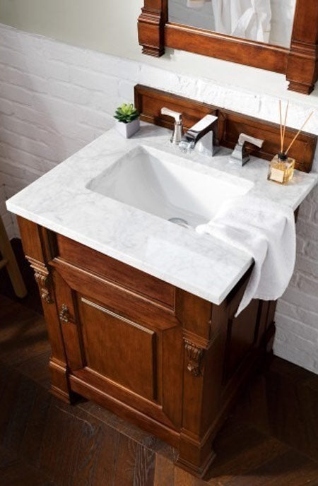 James Martin Furniture - Brookfield 26" Warm Cherry Single Vanity with 3 CM Carrara Marble Top - 147-114-V26-WCH-3CAR