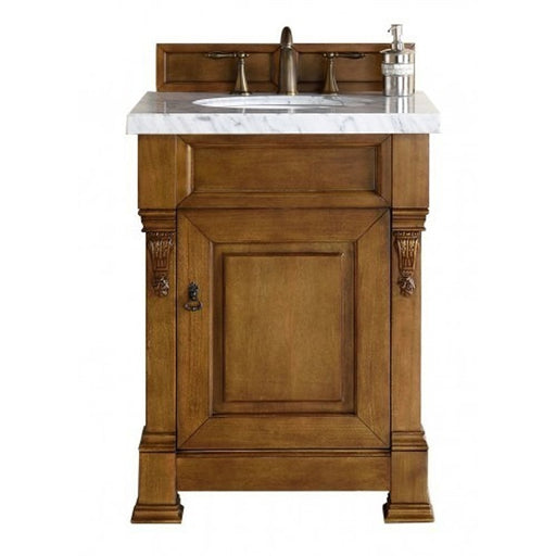 James Martin Furniture - Brookfield 26" Country Oak Single Vanity with 3 CM Carrara Marble Top - 147-114-V26-COK-3CAR - GreatFurnitureDeal