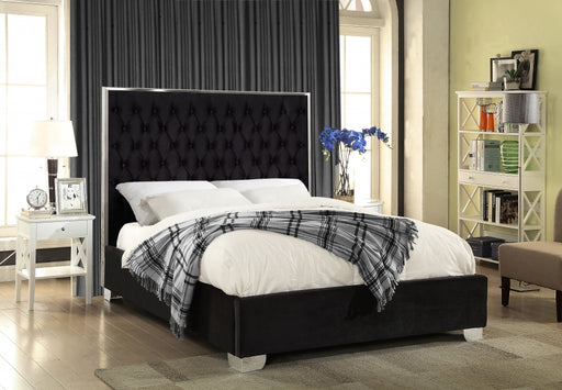 Meridian Furniture - Lexi Velvet Queen Bed in Black - LexiBlack-Q - GreatFurnitureDeal