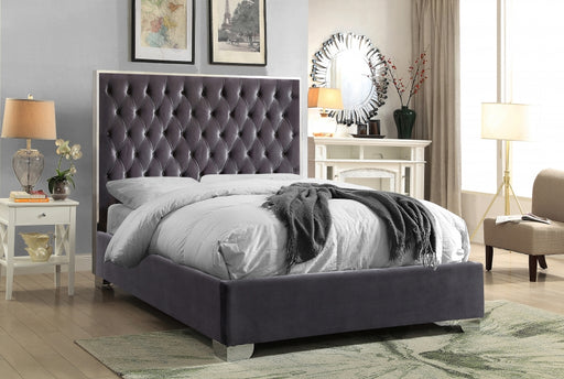 Meridian Furniture - Lexi Velvet Queen Bed in Grey - LexiGrey-Q - GreatFurnitureDeal