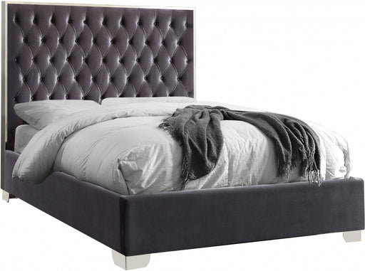 Meridian Furniture - Lexi Velvet Queen Bed in Grey - LexiGrey-Q - GreatFurnitureDeal