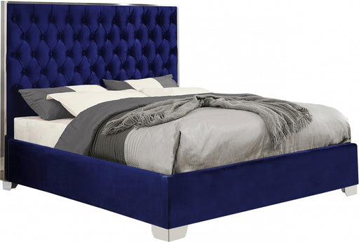 Meridian Furniture - Lexi Velvet Queen Bed in Navy - LexiNavy-Q - GreatFurnitureDeal