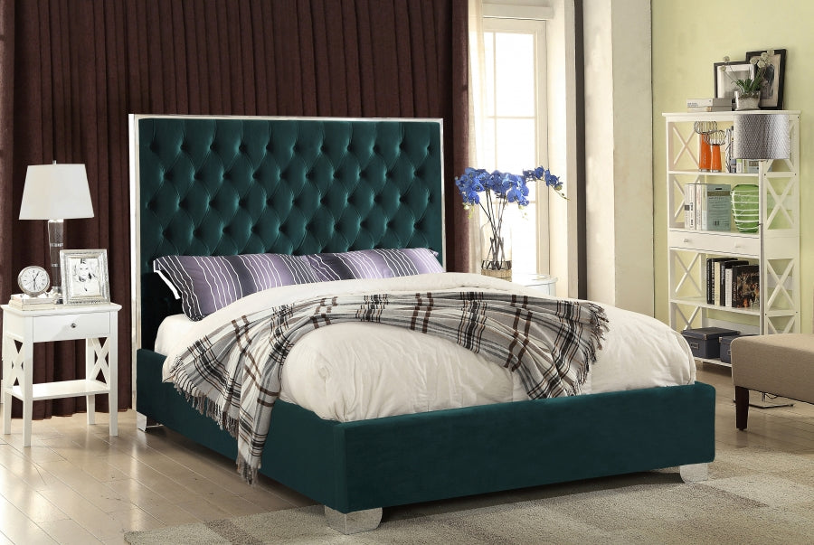 Meridian Furniture - Lexi Velvet Queen Bed in Green - LexiGreen-Q - GreatFurnitureDeal