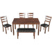 GFD Home - TREXM 6-Piece Kitchen Simple Wooden Dining Table and Chair with Bench, PU Cushion (Walnut) - GreatFurnitureDeal