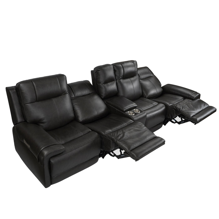 Trevor Triple 4 Seats Power Sofa With Console | Genuine Leather | Lumbar Support | Adjustable Headrest | USB & Type C Charge Port | Middle Armless Chair With Triple Power Control - GreatFurnitureDeal