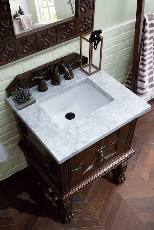 James Martin Furniture - Balmoral 26" Single Vanity Cabinet, Antique Walnut with 3 CM Carrara Marble Top - 150-V26-ANW-3CAR - GreatFurnitureDeal