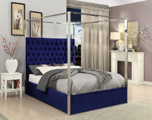 Meridian Furniture - Porter Velvet Queen Bed in Navy - PorterNavy-Q - GreatFurnitureDeal