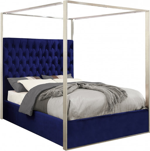 Meridian Furniture - Porter Velvet Queen Bed in Navy - PorterNavy-Q - GreatFurnitureDeal