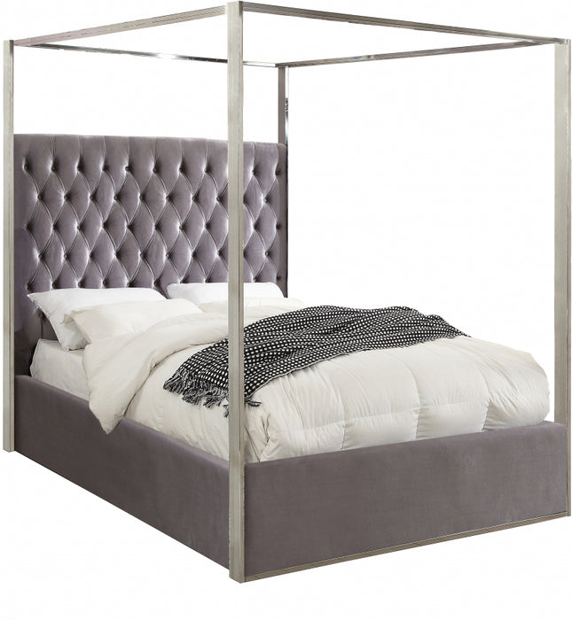 Meridian Furniture - Porter Velvet Queen Bed in Grey - PorterGrey-Q - GreatFurnitureDeal