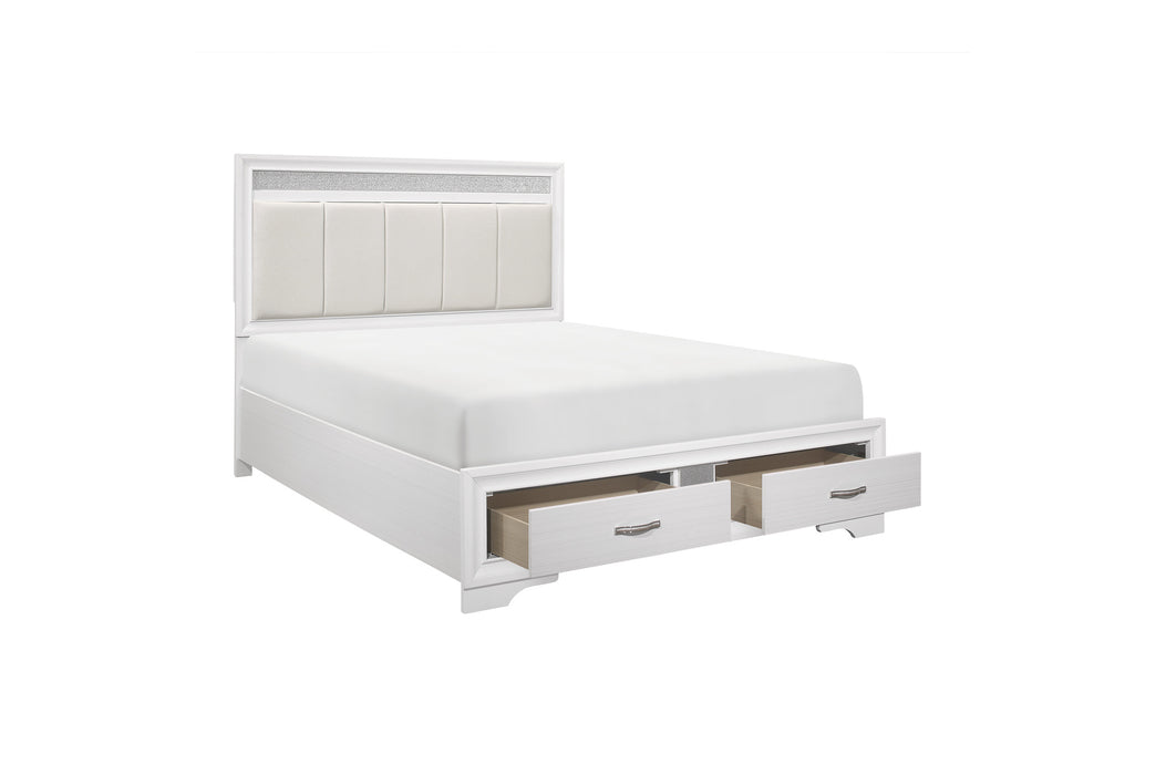 Homelegance - Luster Queen Platform Bed with Footboard Storage in White - 1505W-1* - GreatFurnitureDeal
