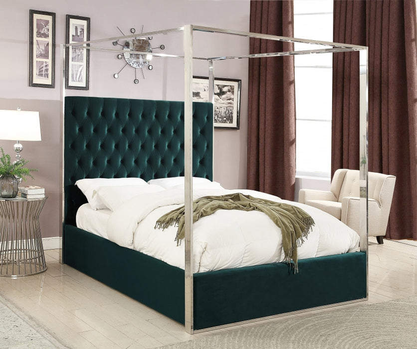 Meridian Furniture - Porter Velvet Queen Bed in Green - PorterGreen-Q