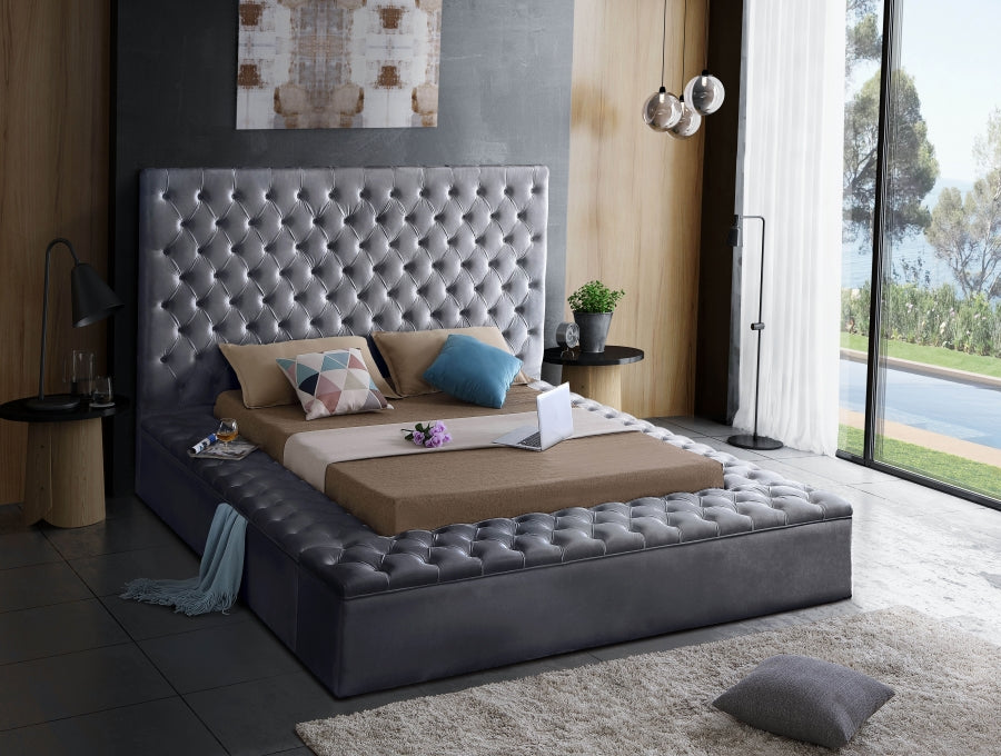 Meridian Furniture - Bliss Velvet King Bed in Grey - BlissGrey-K - GreatFurnitureDeal
