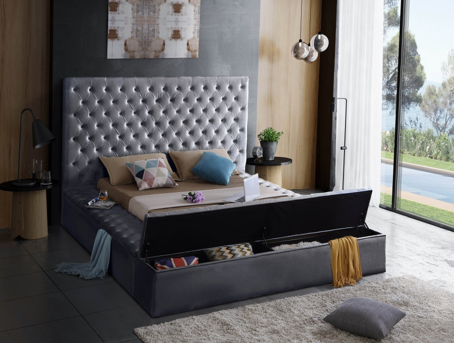 Meridian Furniture - Bliss Velvet King Bed in Grey - BlissGrey-K - GreatFurnitureDeal