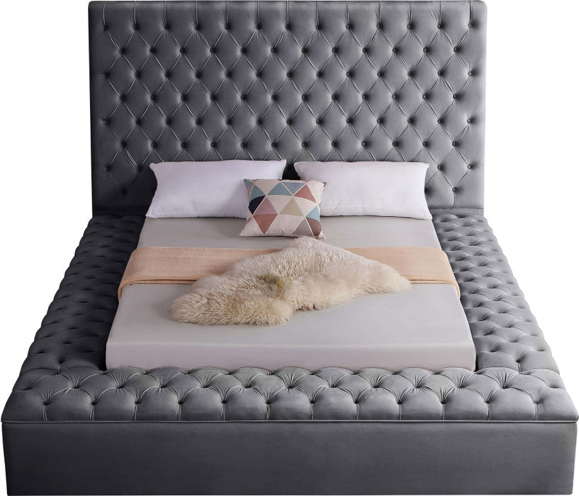 Meridian Furniture - Bliss Velvet King Bed in Grey - BlissGrey-K - GreatFurnitureDeal