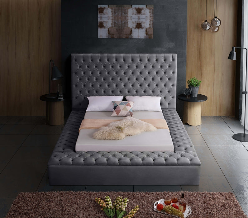 Meridian Furniture - Bliss Velvet King Bed in Grey - BlissGrey-K - GreatFurnitureDeal