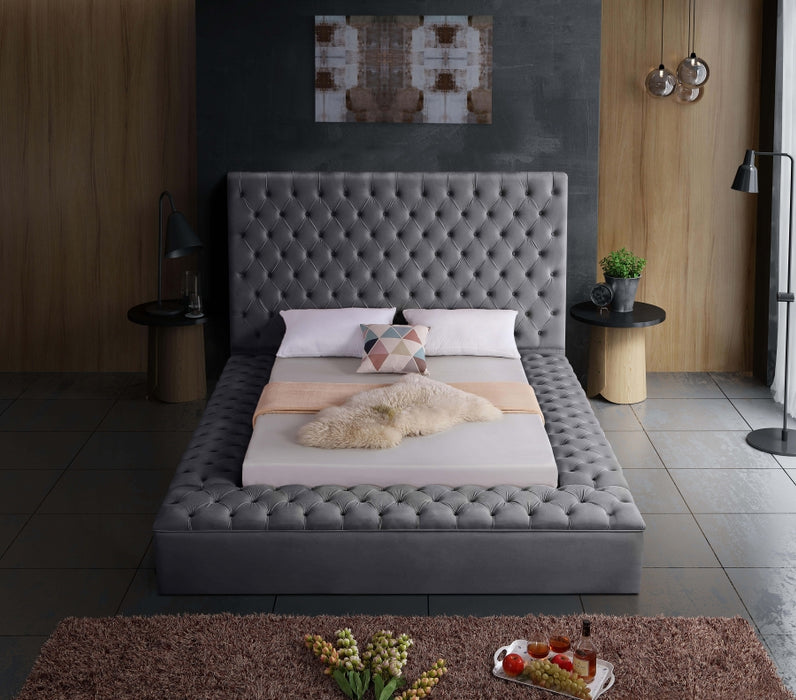 Meridian Furniture - Bliss Velvet Queen Bed in Grey - BlissGrey-Q - GreatFurnitureDeal