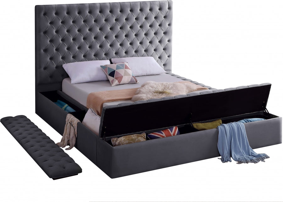 Meridian Furniture - Bliss Velvet King Bed in Grey - BlissGrey-K - GreatFurnitureDeal