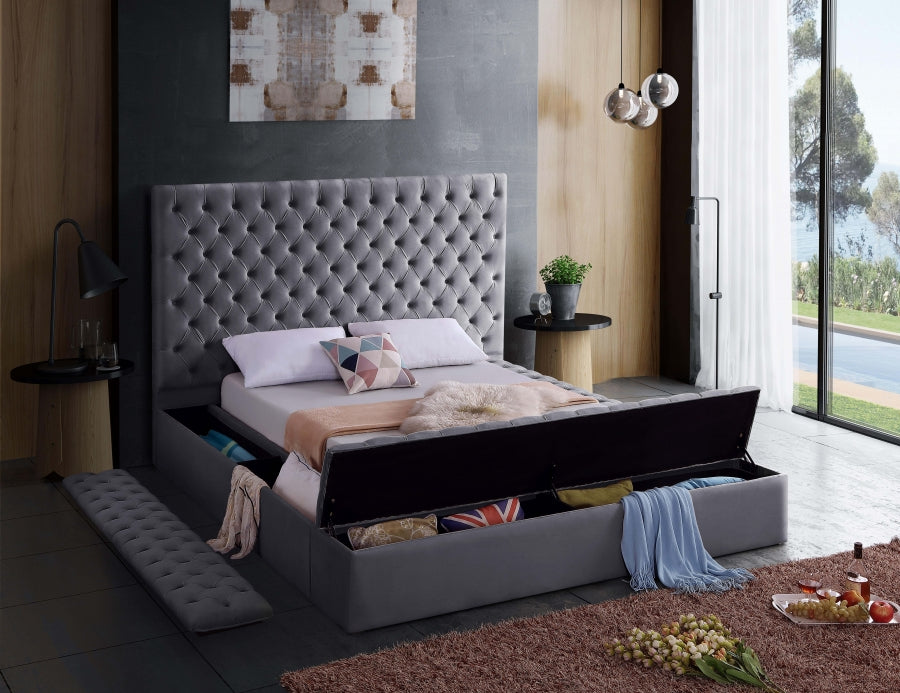 Meridian Furniture - Bliss Velvet King Bed in Grey - BlissGrey-K - GreatFurnitureDeal