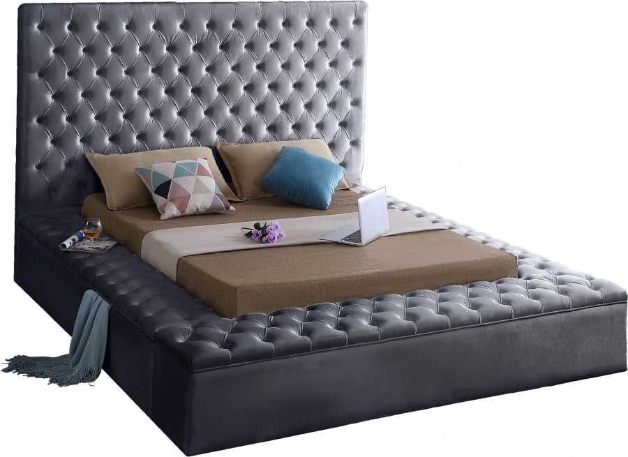 Meridian Furniture - Bliss Velvet King Bed in Grey - BlissGrey-K - GreatFurnitureDeal