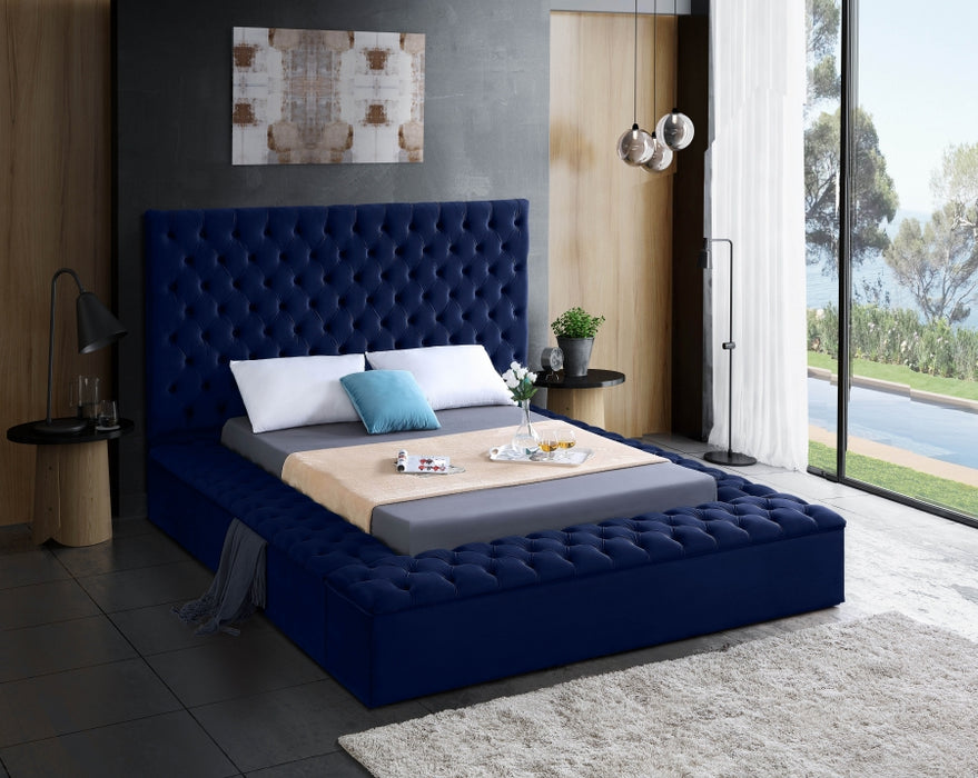 Meridian Furniture - Bliss Velvet Queen Bed in Navy - BlissNavy-Q - GreatFurnitureDeal