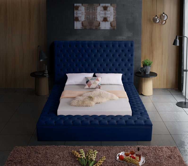 Meridian Furniture - Bliss Velvet Queen Bed in Navy - BlissNavy-Q - GreatFurnitureDeal