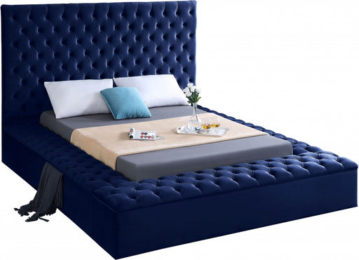 Meridian Furniture - Bliss Velvet King Bed in Navy - BlissNavy-K - GreatFurnitureDeal