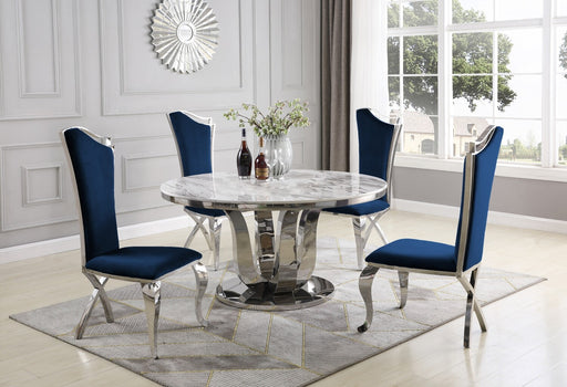 Mariano Furniture - 5 Piece Dining Room Set with Marble Top and Stainless Steel Base with Velvet Side Chairs - BQ-D16-4SC35 - GreatFurnitureDeal