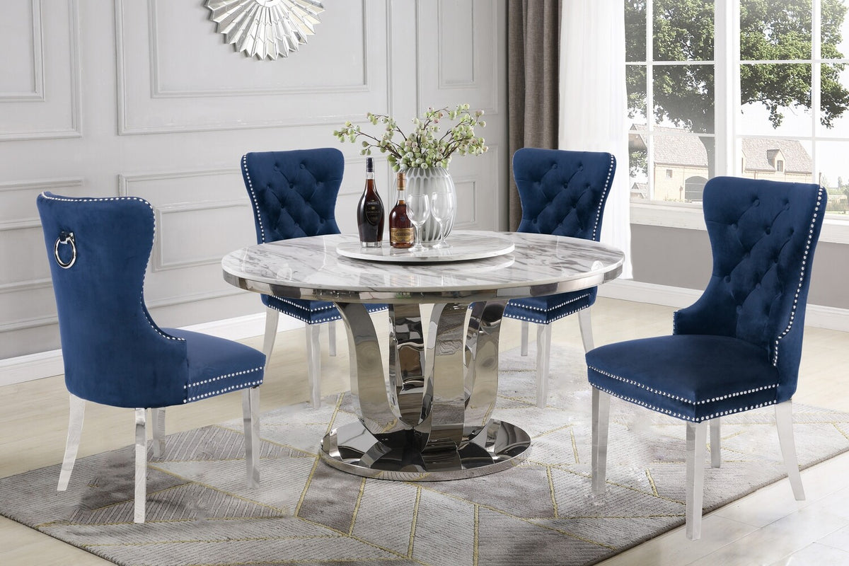 Mariano Furniture Navy Blue Dining Table Set Blue Velvet Wooden