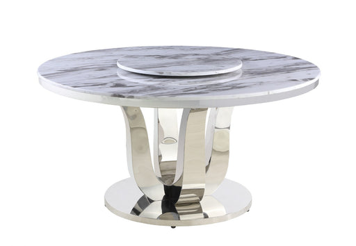 Mariano Furniture - White Marble Top Dining Table with Lazy Susan - BQ-D16-DTL - GreatFurnitureDeal