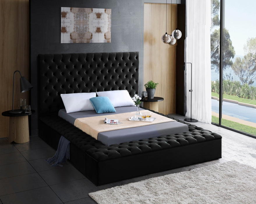 Meridian Furniture - Bliss Velvet Queen Bed in Black - BlissBlack-Q - GreatFurnitureDeal