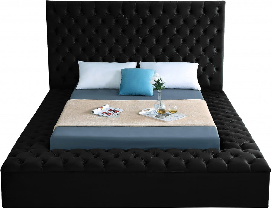 Meridian Furniture - Bliss Velvet Queen Bed in Black - BlissBlack-Q - GreatFurnitureDeal