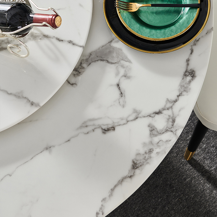 GFD Home - Modern White Round Marble Tabletop Dining Table with Lazy Susan, Black and Gold Leg, Dining Room Table for 6-8, 51" - GreatFurnitureDeal
