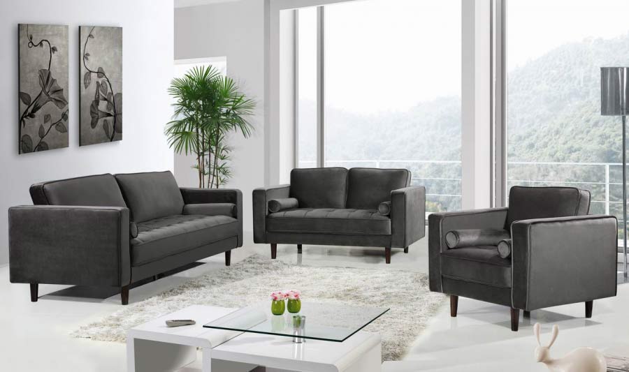 Meridian Furniture - Emily Velvet Loveseat in Grey - 625Grey-L - GreatFurnitureDeal