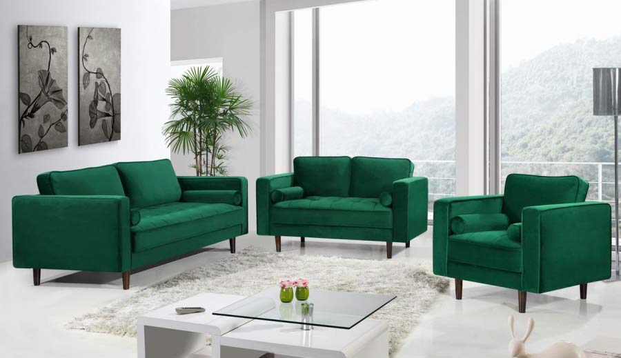 Meridian Furniture - Emily 3 Piece Living Room Set in Green - 625Green-S-3SET - GreatFurnitureDeal