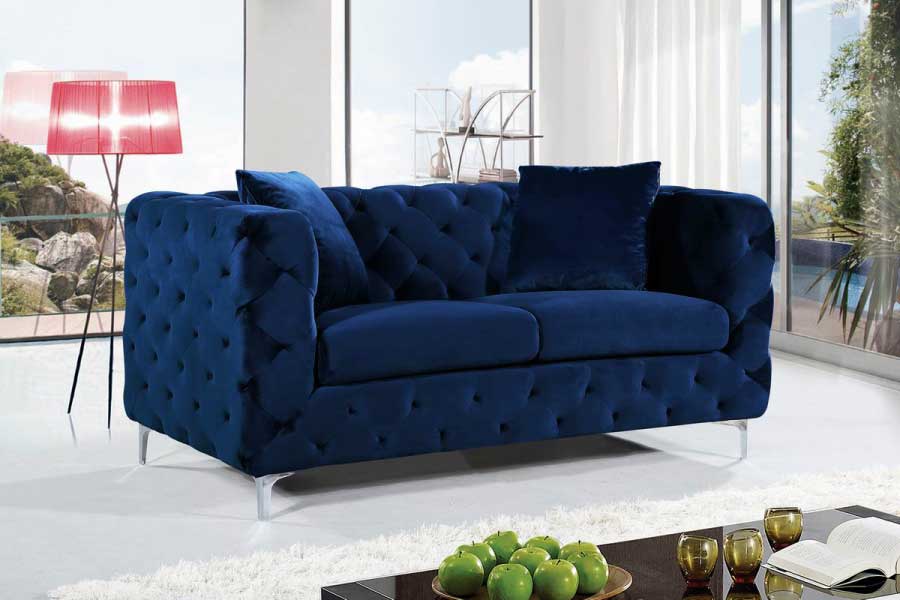 Meridian Furniture - Scarlett Velvet Loveseat in Navy - 663Navy-L - GreatFurnitureDeal