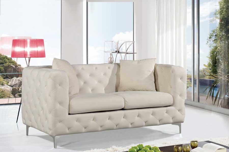 Meridian Furniture - Scarlett Velvet Loveseat in Cream - 663Cream-L - GreatFurnitureDeal